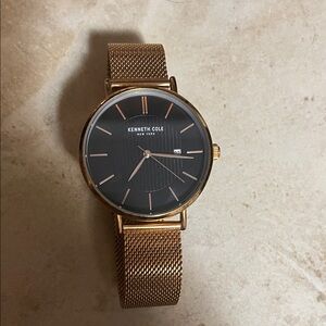 Kenneth Cole Black Dial with Gold Mesh Style Band Watch